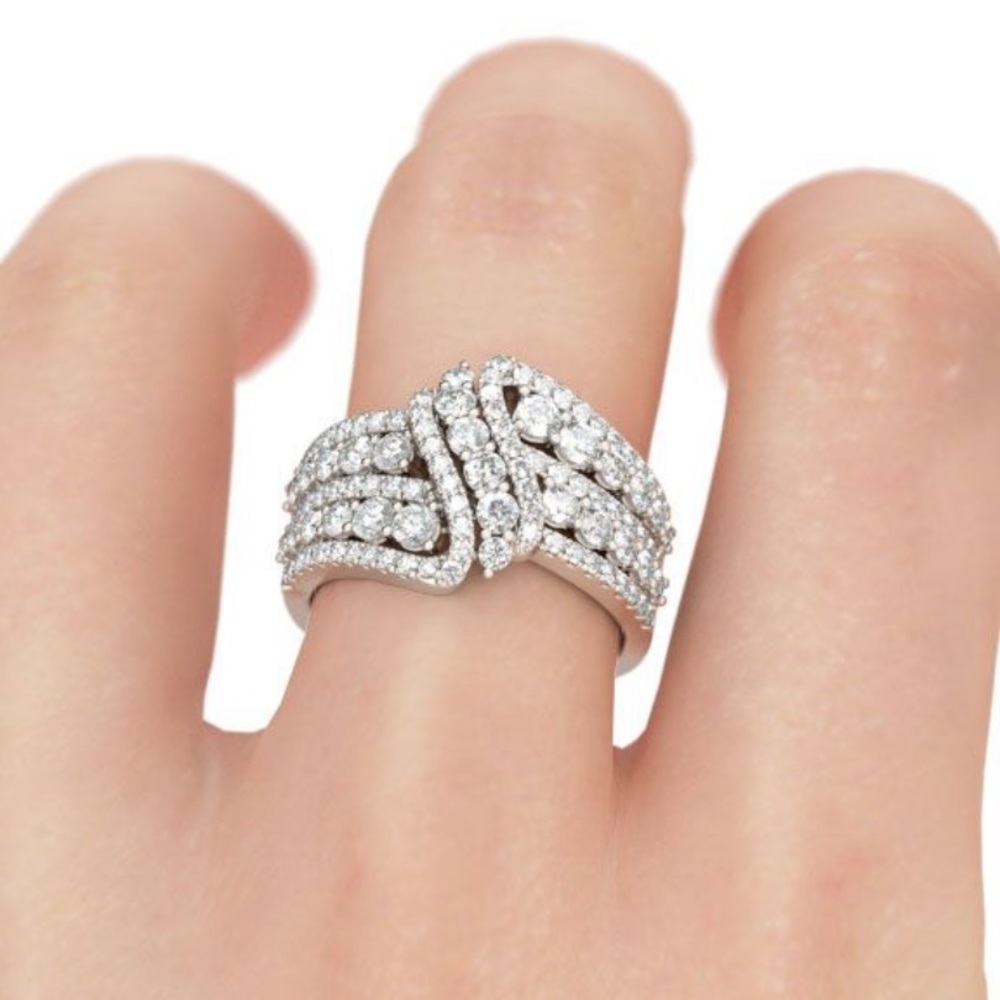 CROSSOVER ROUND CUT STERLING SILVER WOMEN'S WEDDING BAND 10